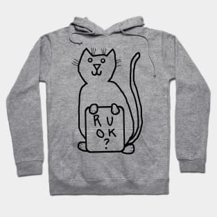 Cute Cat Wants to Know R U OK Line Drawing Hoodie